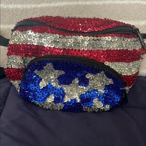 Red and White Sequin Crossbody Bag with Flip Sequins